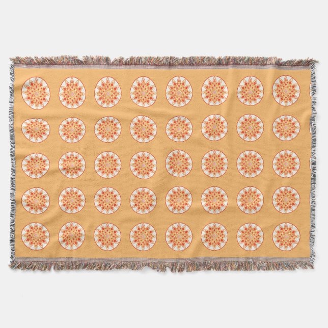 Mandala pattern in coral, orange and gold throw blanket (Front)