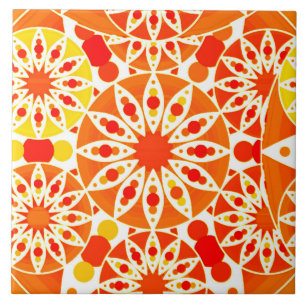 Mandala Pattern in Coral Orange and Gold Tile