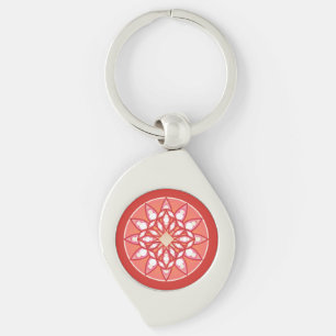 Mandala pattern in coral pink, burgundy and white keychain