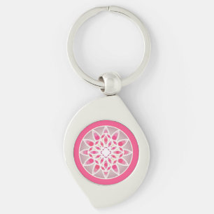 Mandala pattern in fuchsia pink, white and grey keychain
