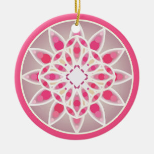 Mandala pattern in hot pink, white and grey ceramic ornament