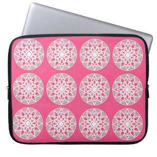 Mandala pattern in hot pink, white and grey laptop sleeve