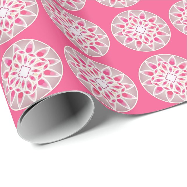 Mandala pattern in hot pink, white and grey wrapping paper (Roll Corner)