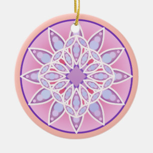 Mandala pattern in lavender, orchid and coral ceramic ornament