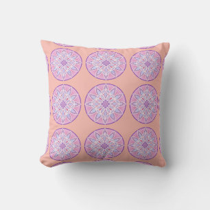 Mandala pattern in lavender, orchid and coral throw pillow