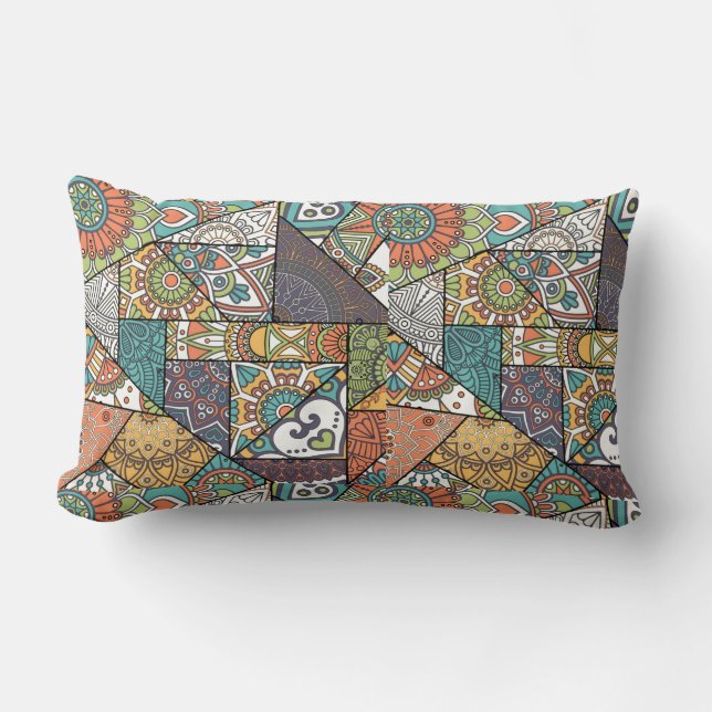 Mandala Pattern in Patchwork Quilt Design (browns) Lumbar Pillow (Front)
