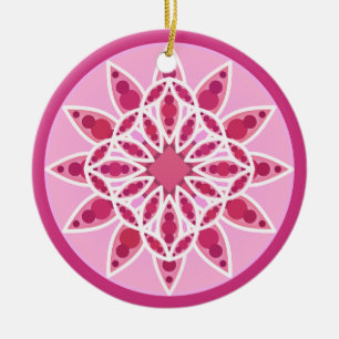 Mandala pattern in pink,  fuchsia and white ceramic ornament