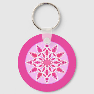 Mandala Pattern in Pink, Fuchsia and White Keychain