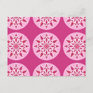Mandala pattern in pink,  fuchsia and white postcard