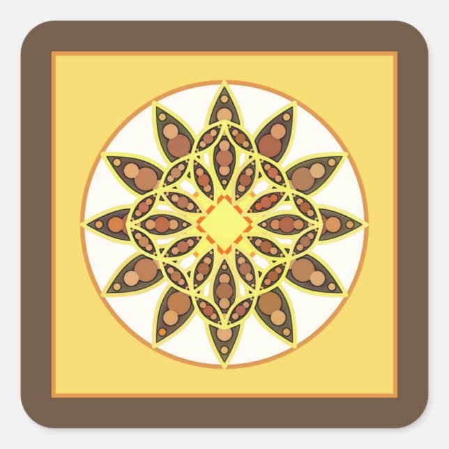 Mandala pattern in shades of chocolate and gold square sticker (Front)
