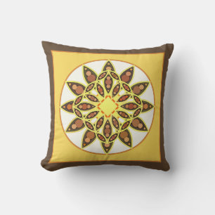 Mandala pattern in shades of chocolate and gold throw pillow