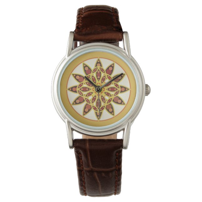 Mandala pattern in shades of chocolate and gold watch (Front)