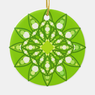 Mandala pattern in shades of lime green ceramic ornament
