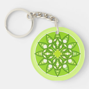 Mandala pattern in shades of lime green keychain