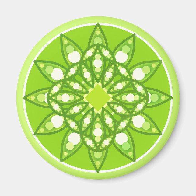 Mandala pattern in shades of lime green magnet (Front)