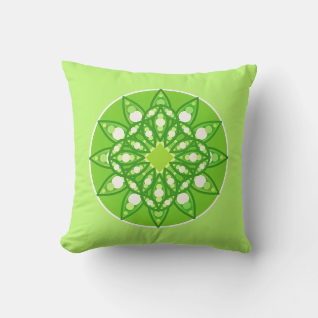Mandala Pattern in Shades of Lime Green Outdoor Pillow (Front)