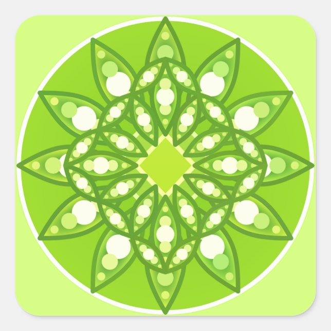 Mandala pattern in shades of lime green square sticker (Front)