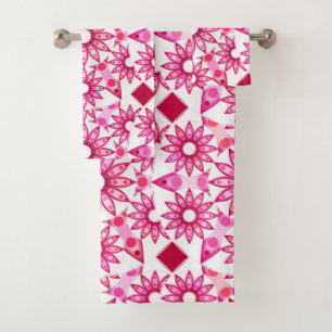 Mandala Pattern in Shades of Pink, Maroon Bath Towel Set