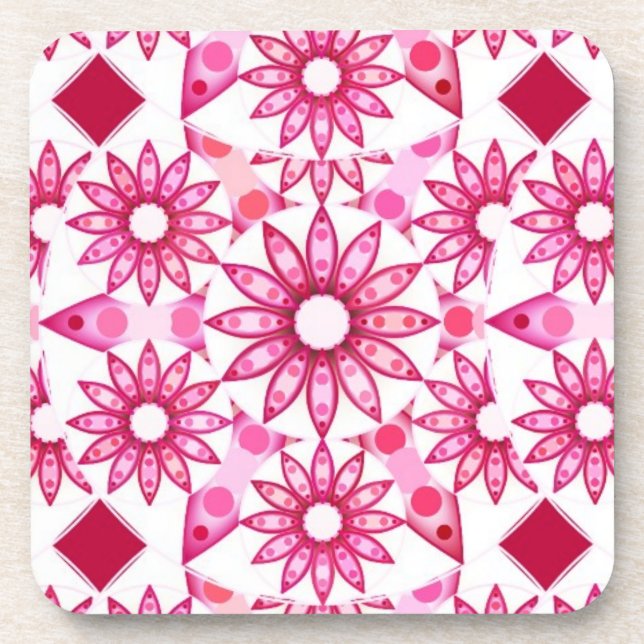 Mandala pattern in shades of pink, maroon coaster (Front)