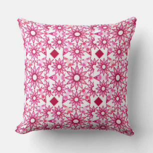 Mandala pattern in shades of pink, maroon throw pillow