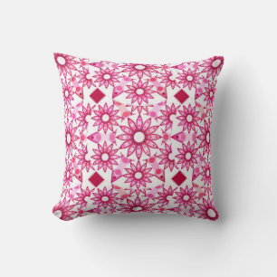 Mandala pattern in shades of pink, maroon throw pillow