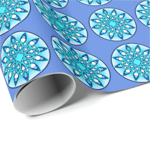 Mandala pattern in turquoise, cobalt & white wrapping paper