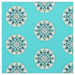 Mandala pattern in turquoise, cream, and navy fabric