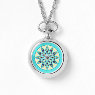 Mandala pattern in turquoise, tan and navy watch