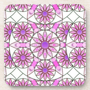 Mandala pattern, lavender, pink, hot pink, white coaster