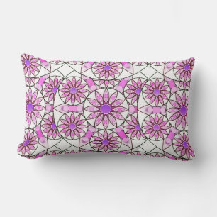 Mandala pattern, lavender, pink, hot pink, white lumbar pillow