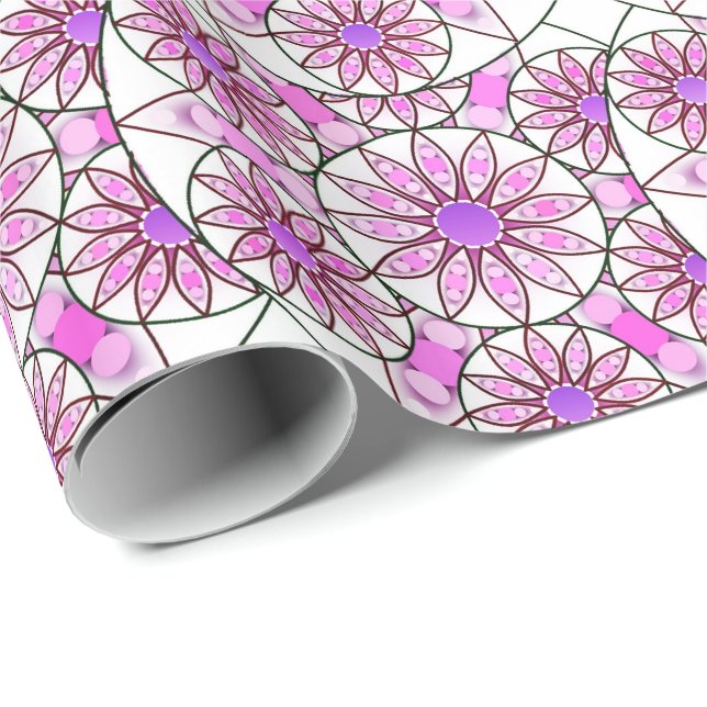 Mandala pattern, lavender, pink, hot pink, white wrapping paper (Roll Corner)