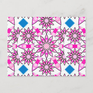 Mandala pattern, pink, hot pink, cobalt blue postcard