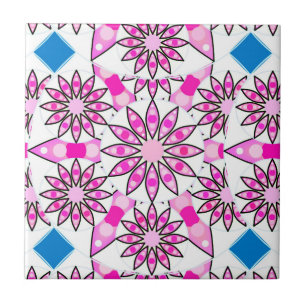 Mandala pattern, pink, hot pink, cobalt blue tile