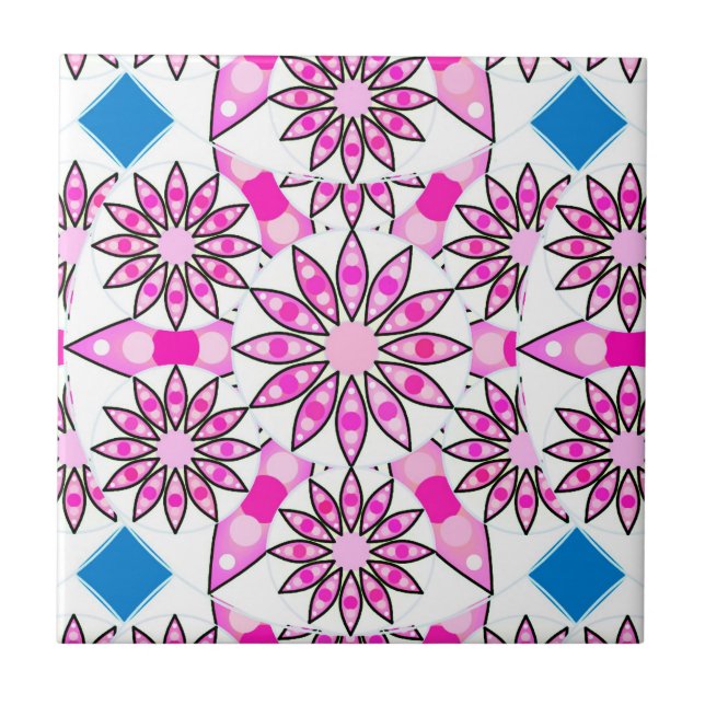 Mandala pattern, pink, hot pink, cobalt blue tile (Front)