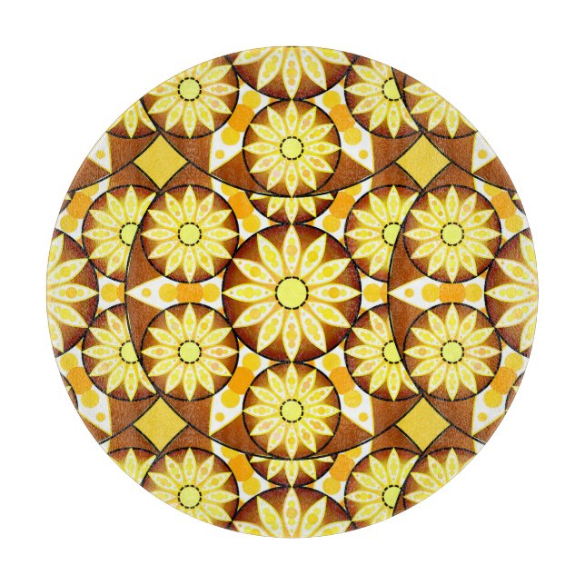 Mandala pattern, shades of brown and gold cutting board (Front)