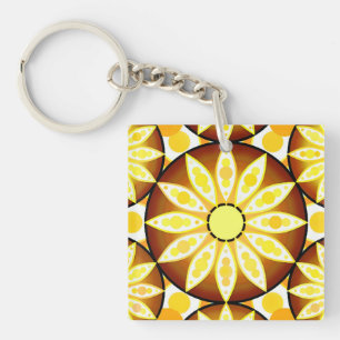 Mandala pattern, shades of brown and gold keychain