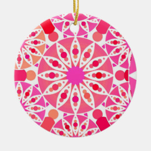Mandala pattern, shades of pink and coral ceramic ornament