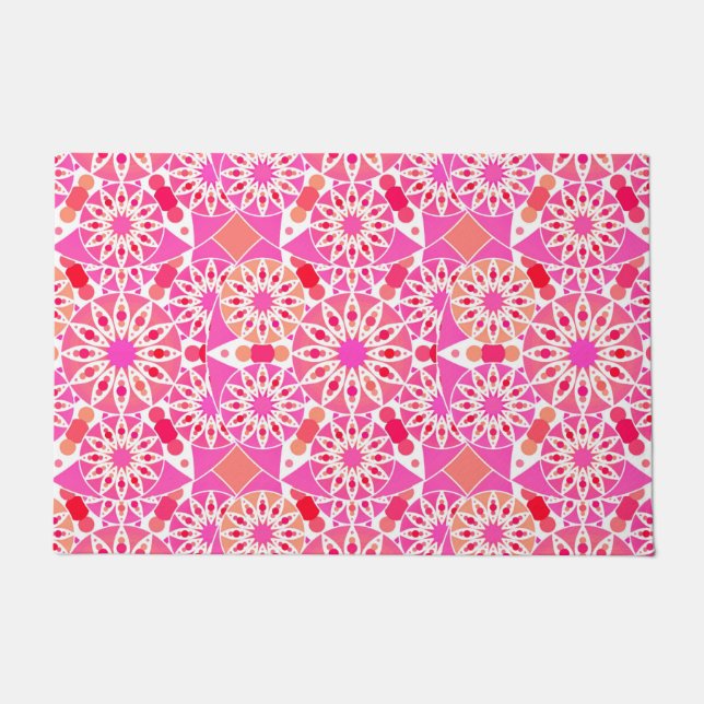 Mandala pattern, shades of pink and coral doormat (Front)