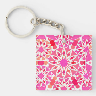 Mandala pattern, shades of pink and coral keychain