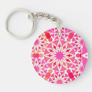 Mandala pattern, shades of pink and coral keychain