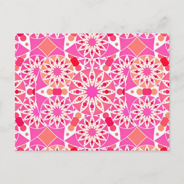 Mandala pattern, shades of pink and coral postcard (Front)