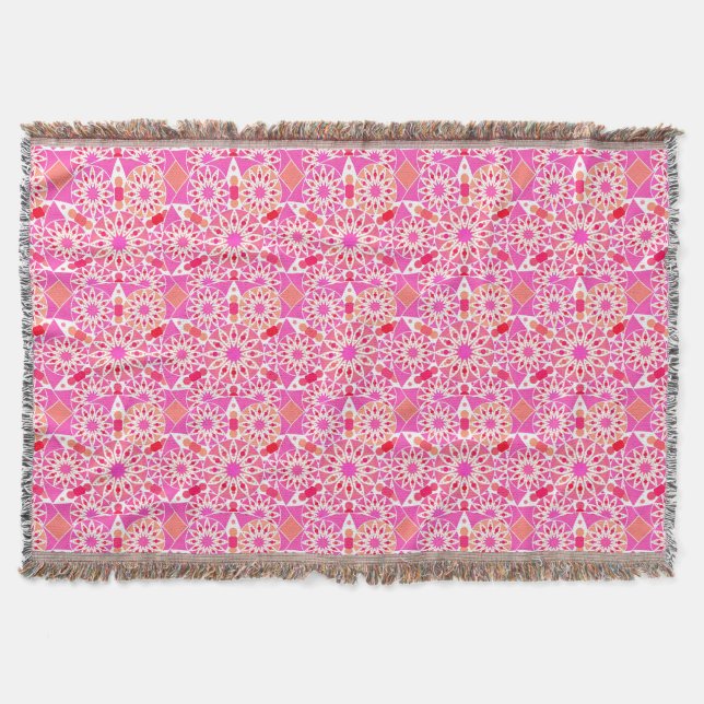 Mandala pattern, shades of pink and coral throw blanket (Front)