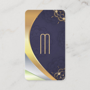 Mandala Pattern Sleek Monogram Metal Layers Business Card