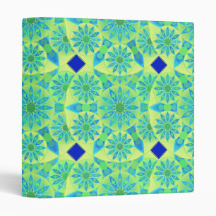 Mandala pattern, turquoise, blue, lime green binder