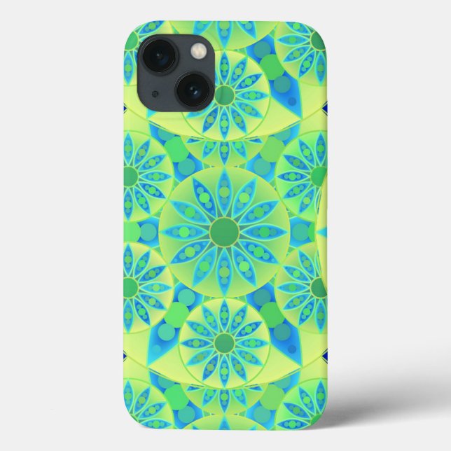 Mandala pattern, turquoise, blue, lime green Case-Mate iPhone case (Back)