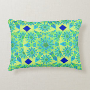 Mandala pattern, turquoise, blue, lime green decorative pillow