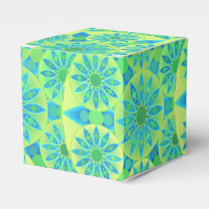 Mandala pattern, turquoise, blue, lime green favor box