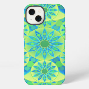 Mandala pattern, turquoise, blue, lime green iPhone 13 case