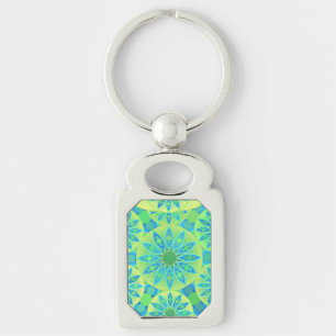 Mandala pattern, turquoise, blue, lime green keychain