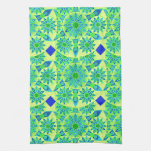 Mandala Pattern, Turquoise, Blue, Lime Green Kitchen Towel